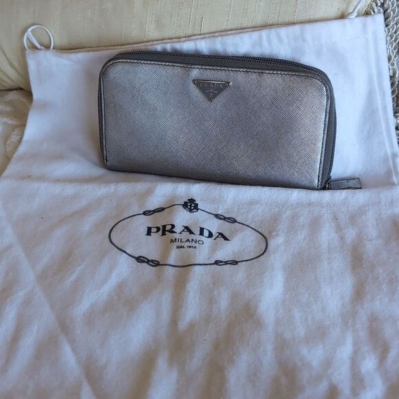 PRADA Metallic Leather Zip Around Wallet - Picture 16 of 16